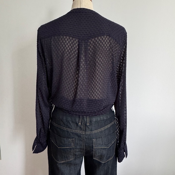 H&M - Dark Blue Sheer Button Down Shirt - Picture 6 of 9